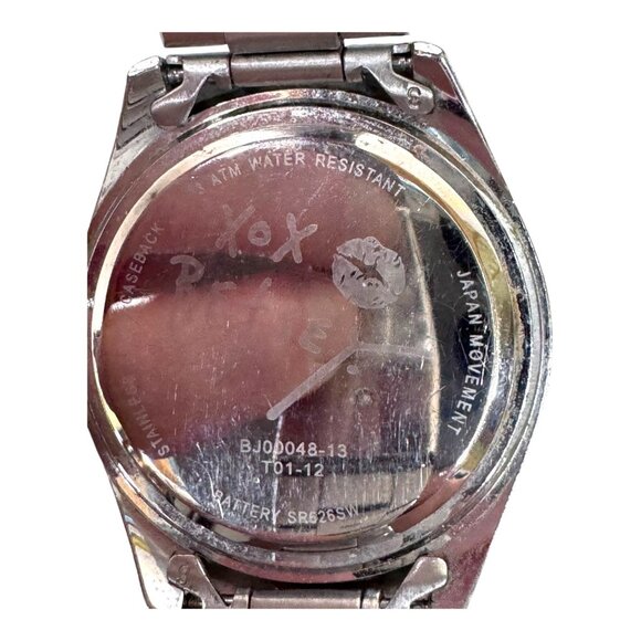 Betsey Johnson Womens Silver Toned Link Band Analog Watch Pink Heart Rhinestones - Picture 5 of 8